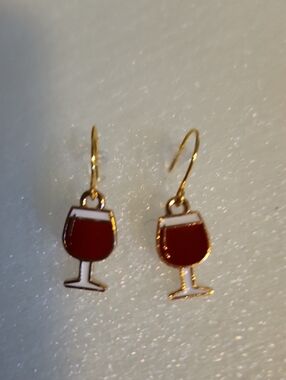 Hand Crafted Gold-Tone Red Wine Glass Drop Earrings